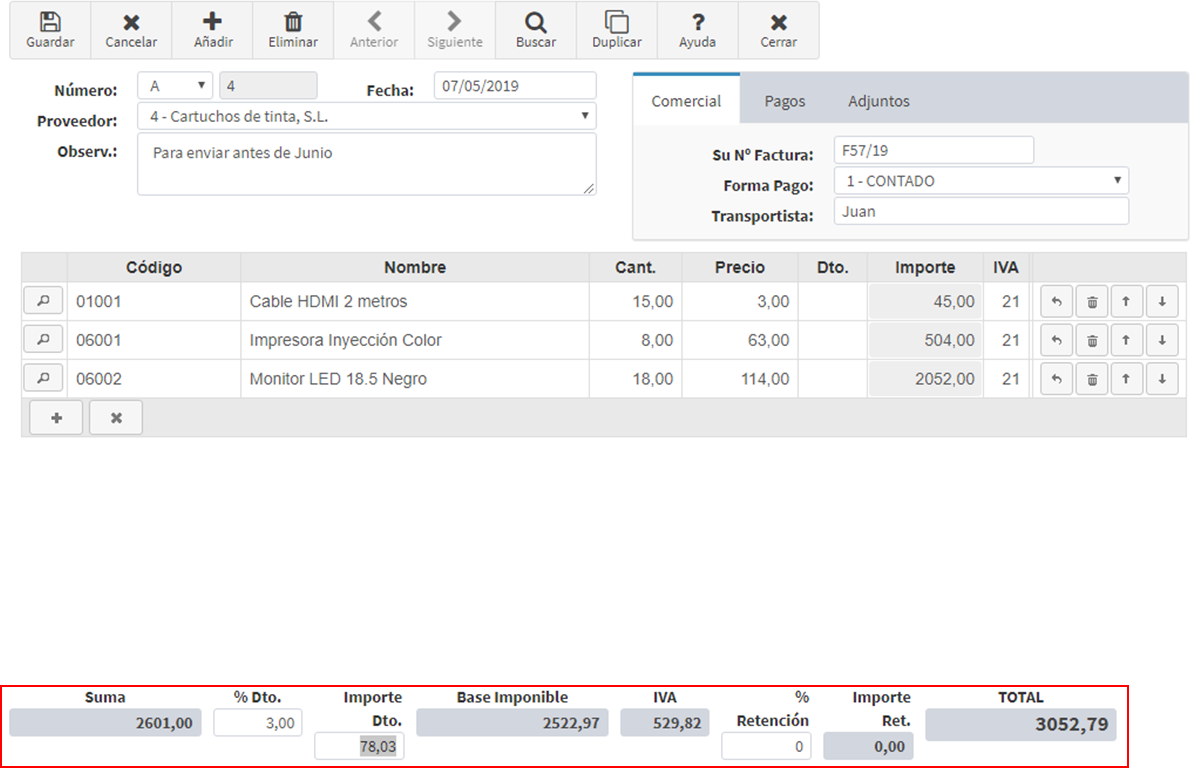 Crear nueva compra