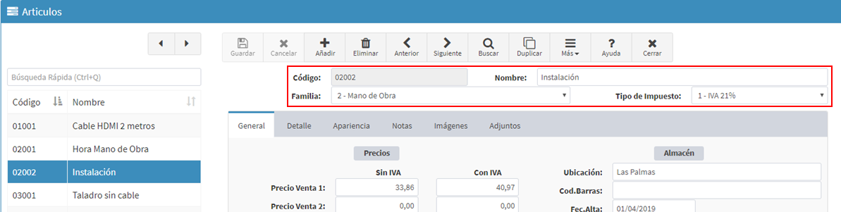 Crear nuevo artículo