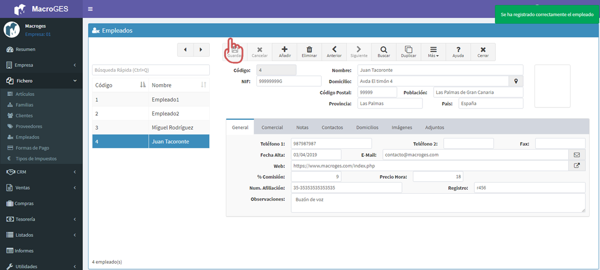 Crear nuevo empleado