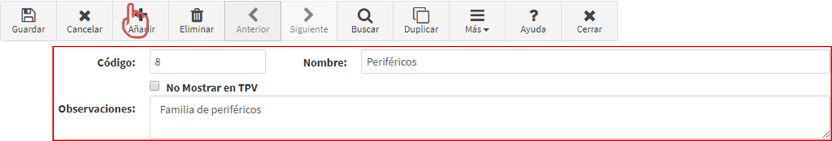 Crear nueva familia